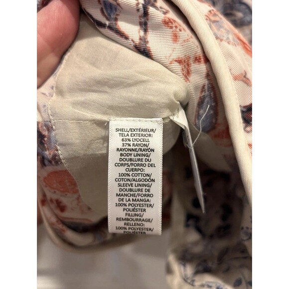 LOFT Floral Print Quilted Moto Jacket sz 8 Long Sleeve Patchwork Lyocell Cottage - Picture 10 of 10